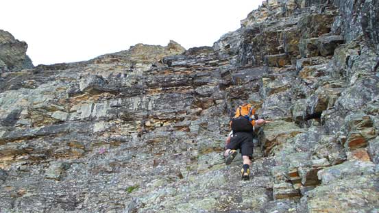 Ferenc starting the crux pitch on Huber Ledges