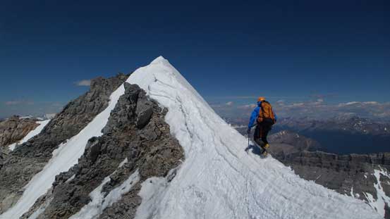 Ferenc on the last snow arete leading towards the summit