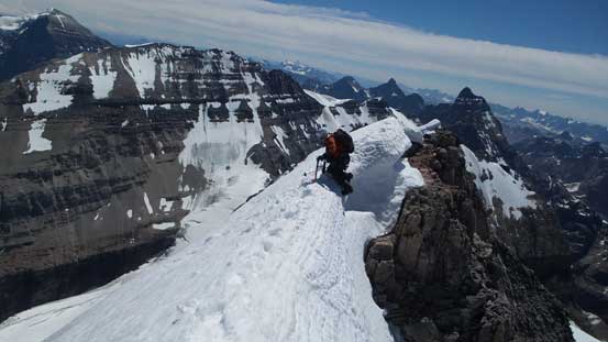 Ben ascending onto the arete