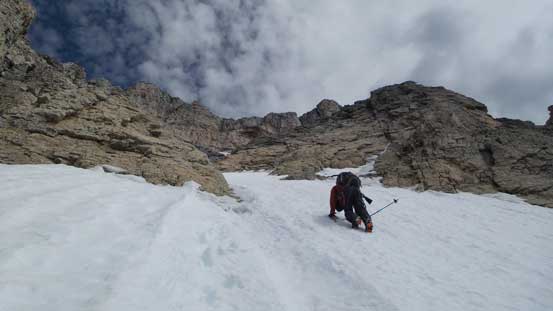 Ben down-climbing snow