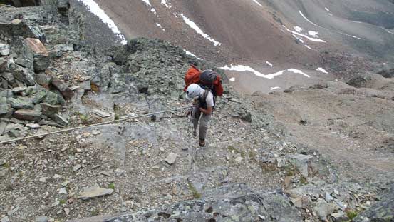 Ben rappelling the crux