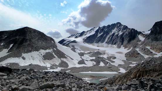 Our objective ahead. We had to ascend to the far left, up a snow slope and then the back side