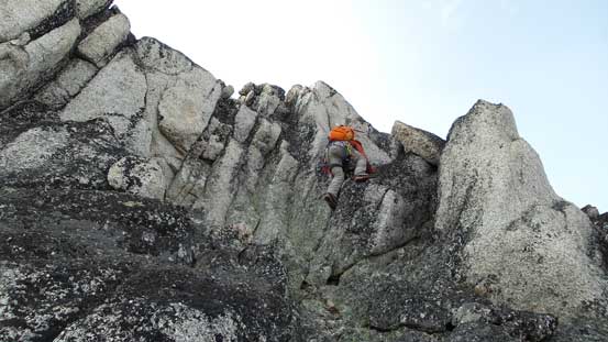 And then, tricky down-climbing from the false summit. 