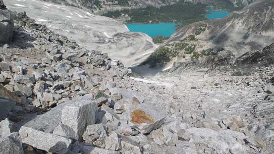 Looking down my ascending gully. This is the typical terrain.
