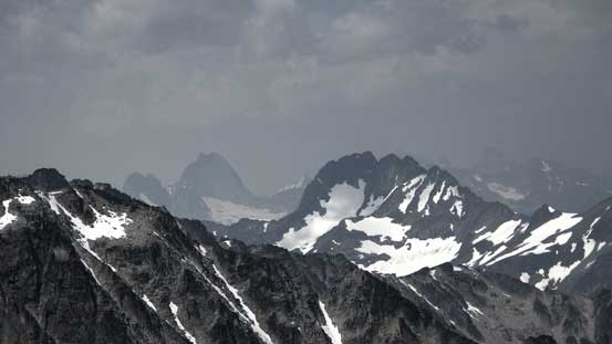 The mighty Bugaboo Spire rises behind Taurus Mountain