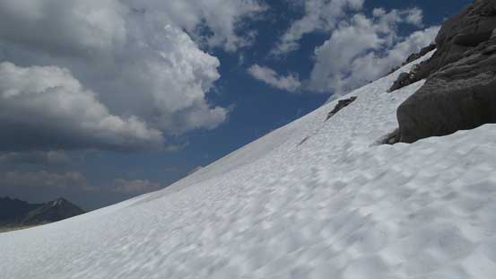 Descending on the edge of this glacier on soft snow