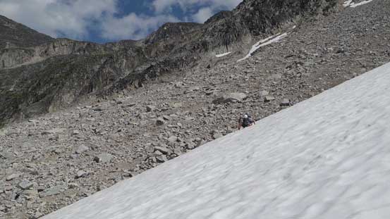 Eric glissading the last bit