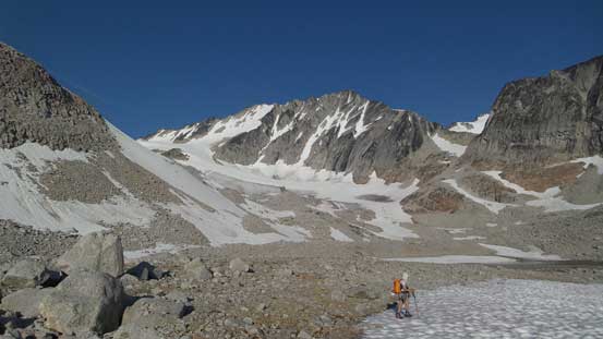 Hiking towards the base of that key accessing col. Mt. Alpha Centauri ahead