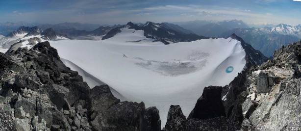 Panorama of North Star Glacier from the summit. Click to view large size.