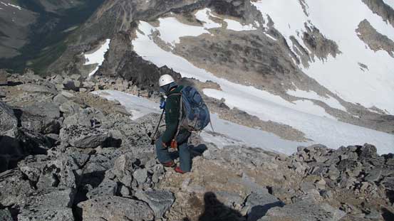Starting the initial descent down the NW slopes
