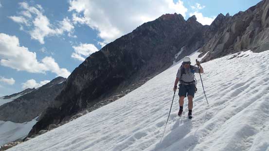 Eric descending the upper snowfield