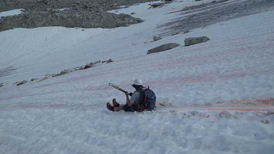 Eric chose to glissade the lower snow slope