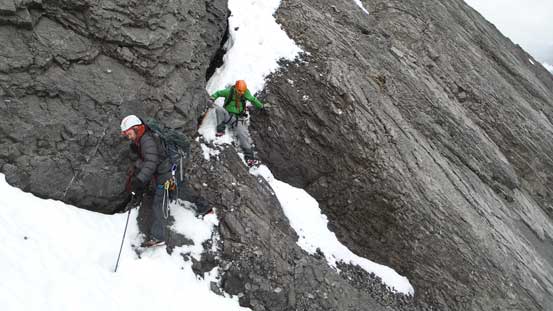 Transitioning from snow back onto the rock