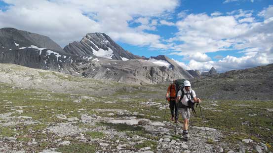 Hiking back across South Burstall Pass