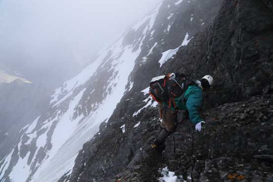 Me traversing around that crux pinnacle. Photo by Ben