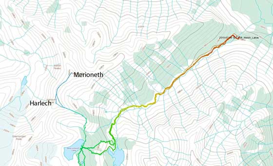 Scramble route for Harlech Peak and Merioneth Peak