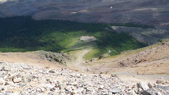 Looking down this broad gully