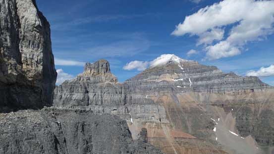 Joining the SE Ridge now, looking towards Pinnacle Mountain and Mt. Temple