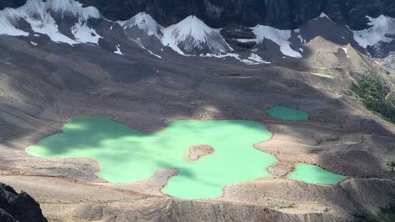Horseshoe Lake at the base of Hungabee Mountain