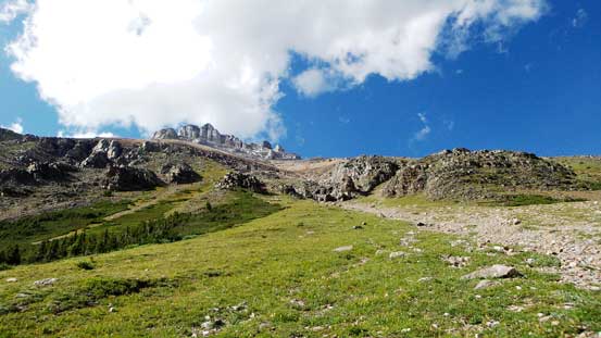 After a long and tedious descent, this is looking back up the very foreshortened gully