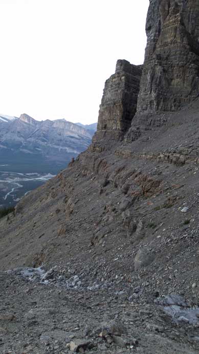 Traversing into the amphitheatre after the bushwhacking