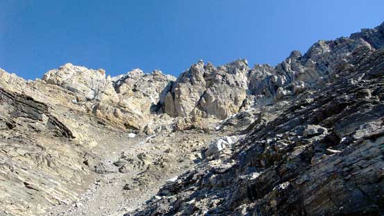 Here's where I exited the gully and started the traverse. Ahead would be the false (NW) summit