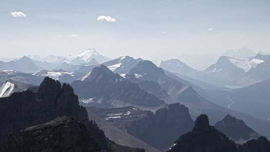 Smoky view towards Mt. Hector and Bow Pass
