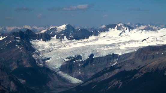 Kemmel and Lens Mountains rise behind the South-east Lyell Glacier