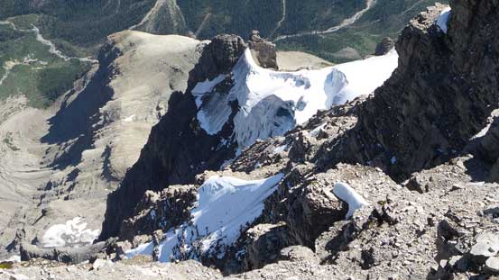 Some small patches of glacier on the steep NE Face