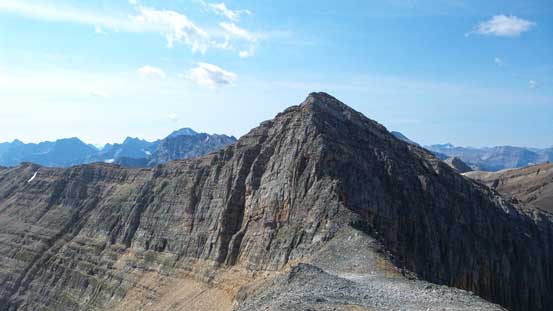 Looking back from the col. The scree ramp helped bypassing this peak