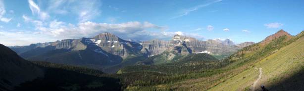 A panorama view of the peaks in GNP, MT, from partway up Carthew's shoulder