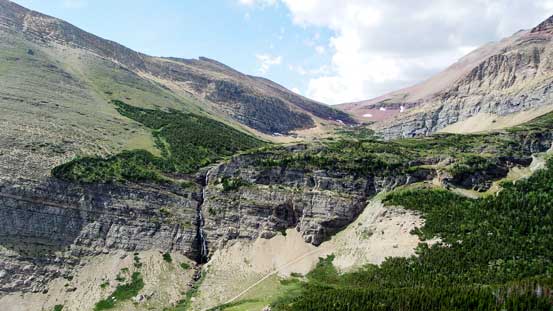 Looking back at the waterfalls coming down from Carthew Lakes