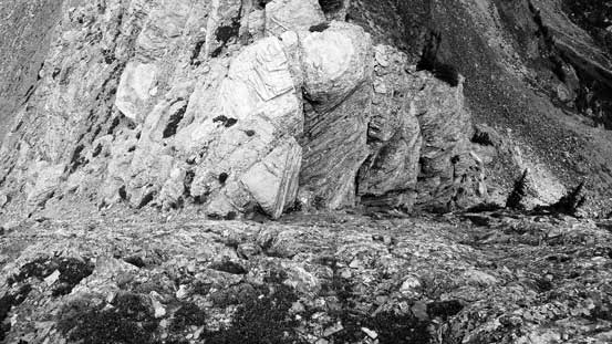 Looking down the lower cliff that I climbed straight up