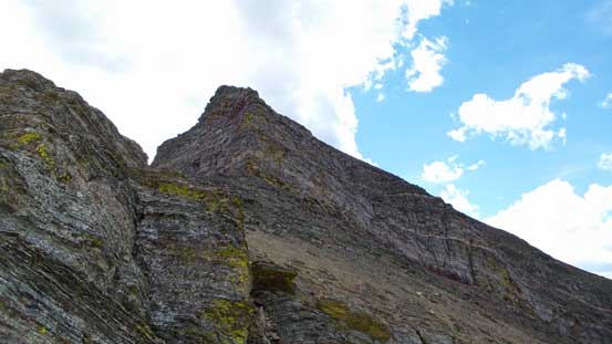 Traversing around climber's right to avoid another difficulty