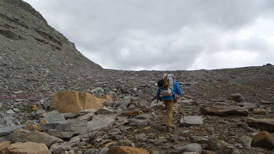 Vern ascending towards the broad "Totem Pass"