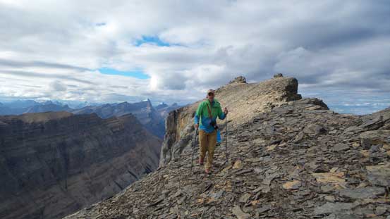 Traversing back towards the false summit