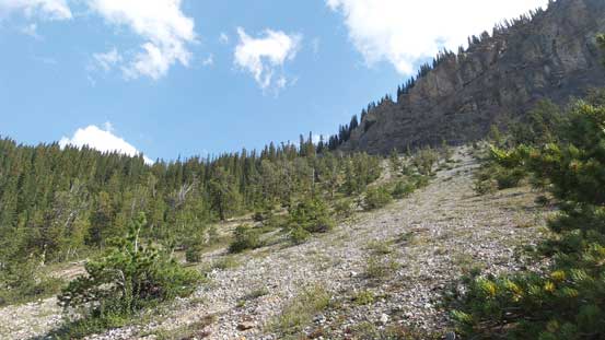 Ascending open slope towards Big Bend Peak's shoulder