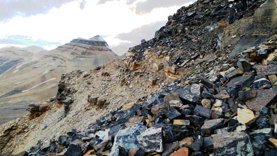 A short and (sort of) exposed scree ledge traverse