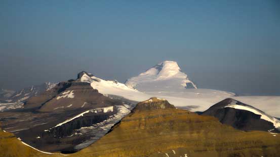 Mt. Columbia looms behind Castleguard Mountain