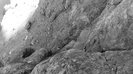 Looking down from just above the crux...