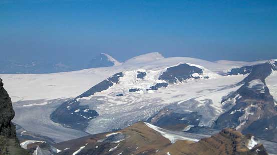 The Twins rise behind Columbia Icefield