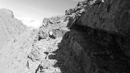 Carefully picking my way down the summit block