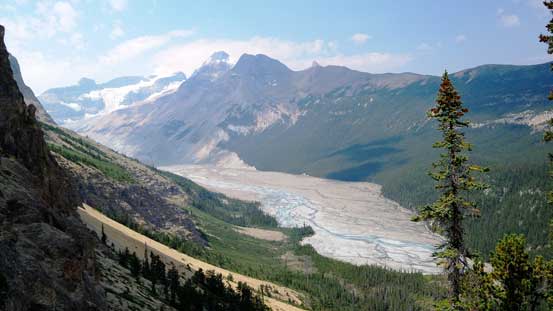 Back to Big Bend Peak's shoulder, looking at Saskatchewan Glacier's valley