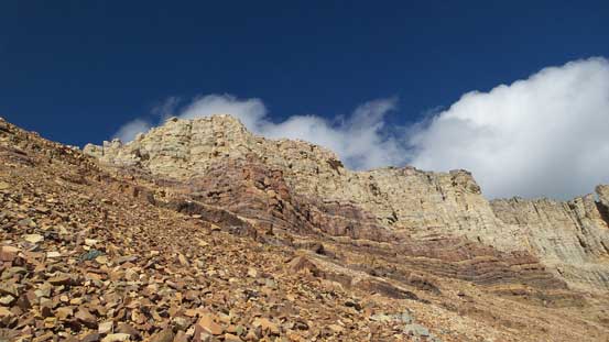 The cliffs on the upper mountain that we had to work our way through