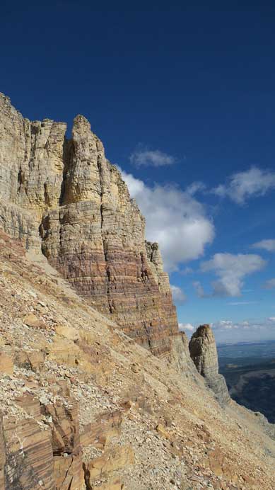 The cliffs guarding the summit block