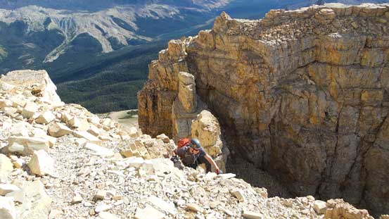 Mike scrambling up the notch