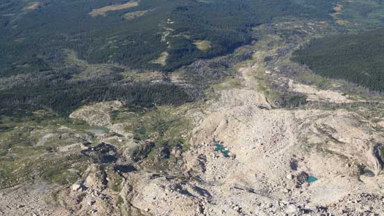 Looking straight down to the rock slide area