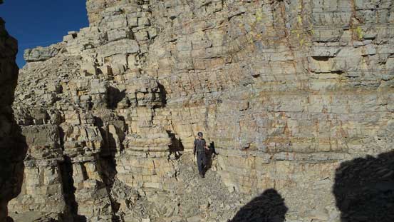 Scrambling down the typical Class 3 terrain