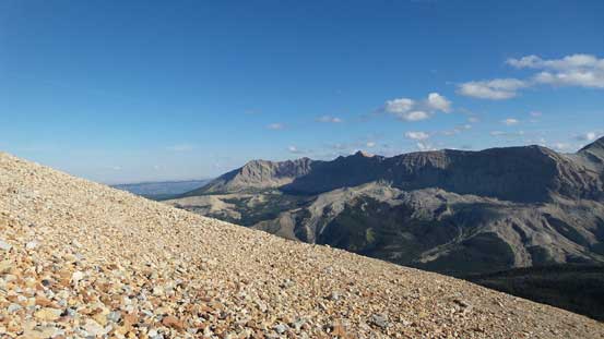 Down the scree. Yellow Mountain behind