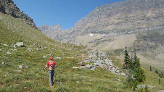 Hiking back across this grassy ledge